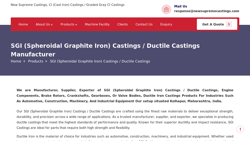 SGI (Spheroidal Graphite Iron) Castings / Ductile Castings