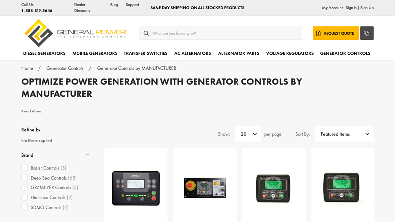Shop Generator Controls by Manufacturer from General Power
