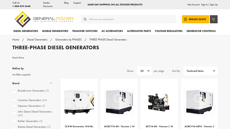 Shop Three Phase Diesel Generators from General Power