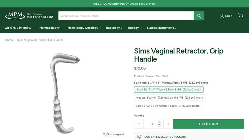 Sims Vaginal Retractor, Grip Handle