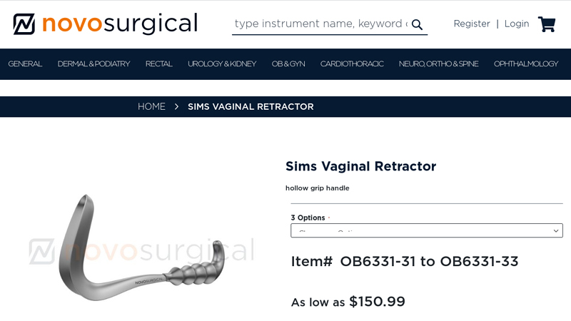 Sims Vaginal Retractor, hollow grip handle