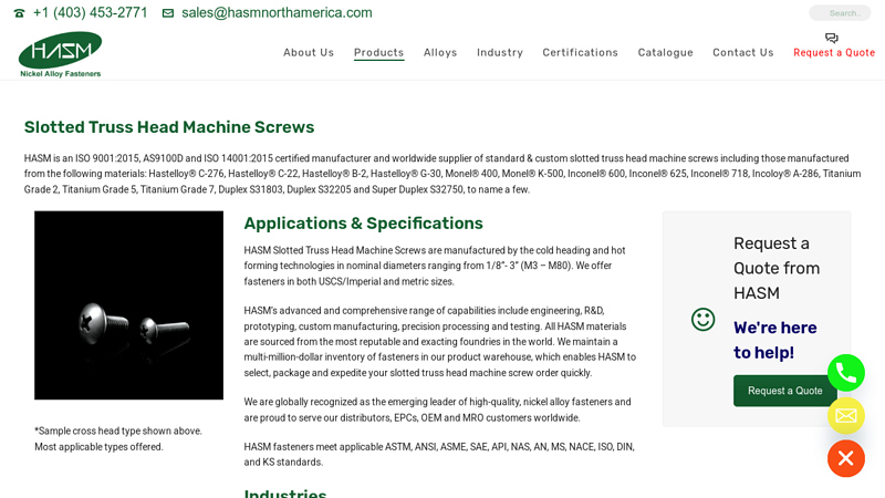 Slotted Truss Head Machine Screws