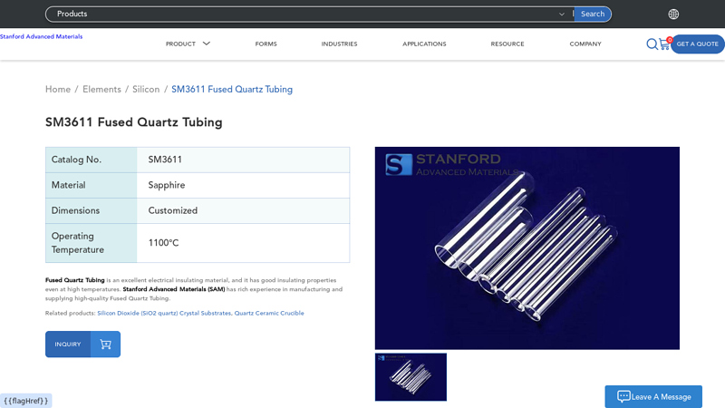 SM3611 Fused Quartz Tubing
