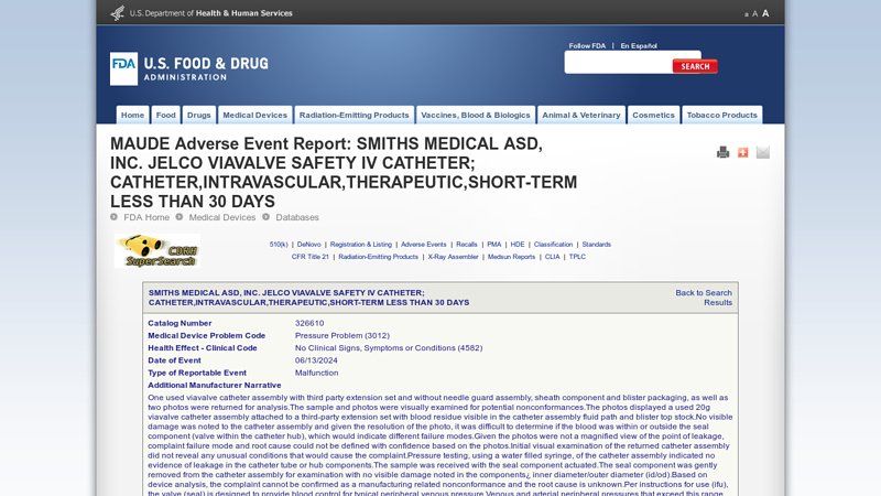 SMITHS MEDICAL ASD, INC. JELCO VIAVALVE SAFETY IV ...