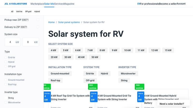 Solar system for RV