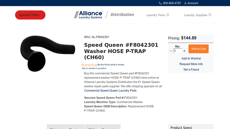 Speed Queen #F8042301 Washer HOSE P