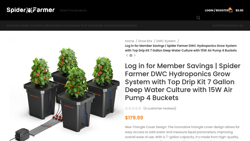 Spider Farmer DWC Hydroponics Grow System with Top Drip Kit 7 ...