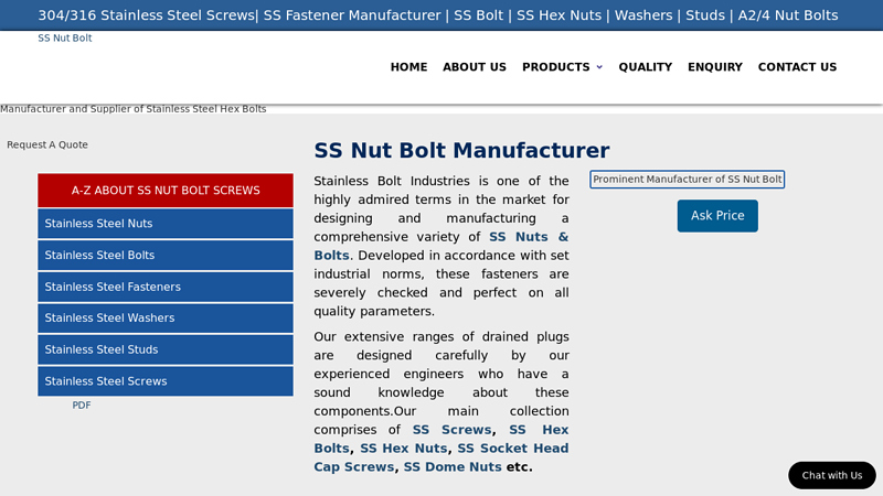 SS Nut Bolt : SS Nut Bolt Manufacturer & Supplier