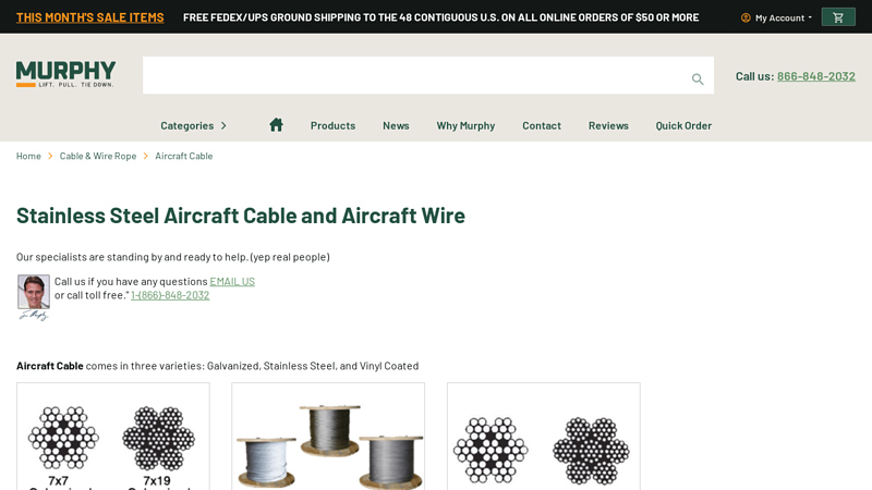 Stainless Steel Aircraft Cables, Wires, Cords