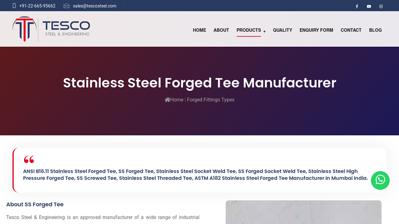 Stainless Steel Forged Tee Manufacturer, Supplier