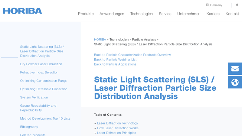 Static Light Scattering (SLS) / Laser Diffraction Particle Size ...
