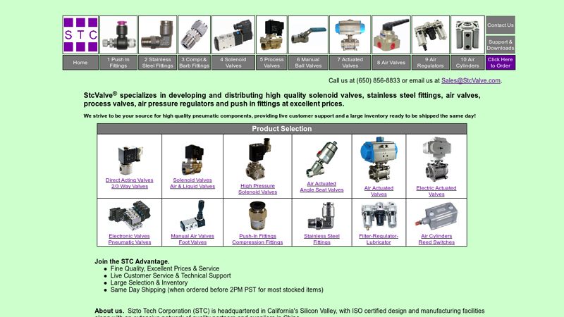StcValve Fittings, Solenoid and Pneumatic Valves, Air Regulators