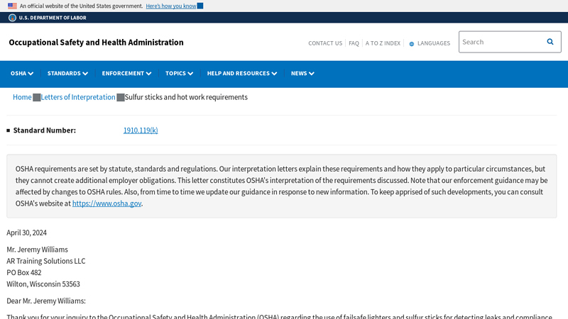Sulfur sticks and hot work requirements