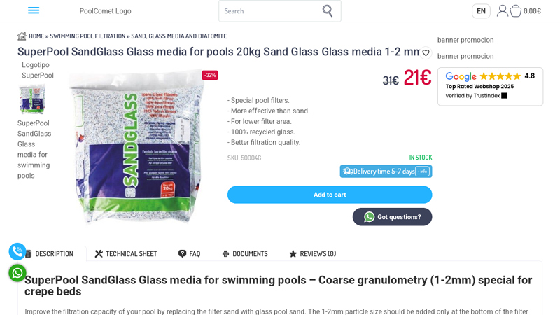 SuperPool SandGlass Glass media for pools 20kg Sand Glass ...