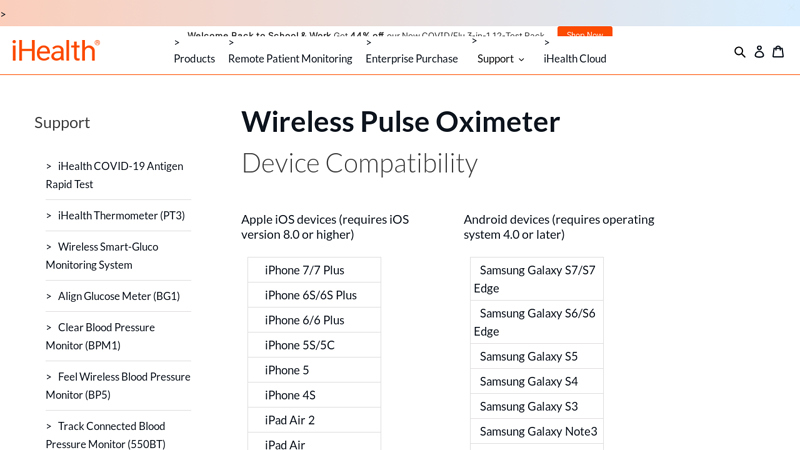Support Wireless Pulse Oximeter