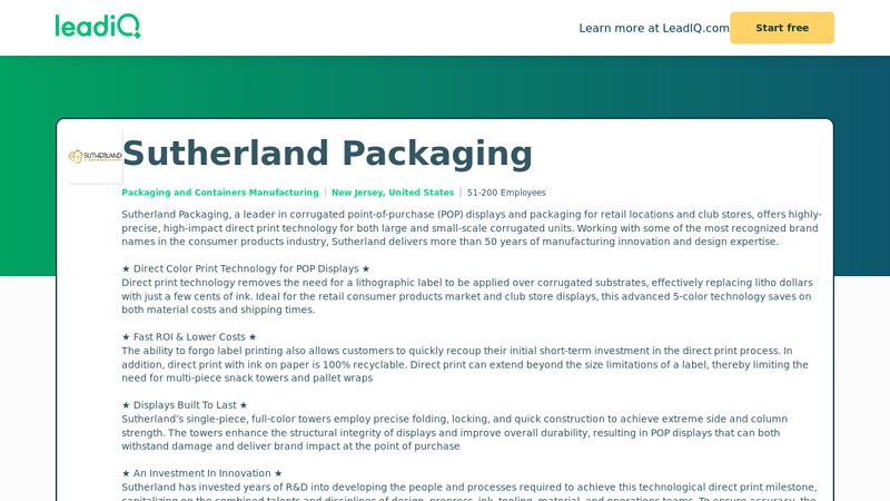 Sutherland Packaging Company Overview, Contact Details ...
