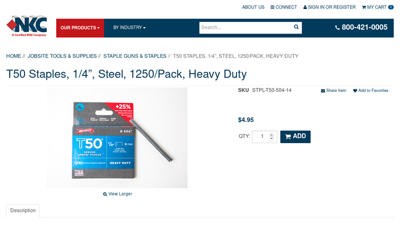 T50 Staples, 1/4”, Steel, 1250/Pack, Heavy Duty