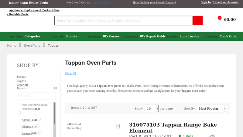Tappan Oven Parts