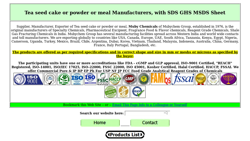 Tea seed cake, powder, or meal Manufacturers, with SDS