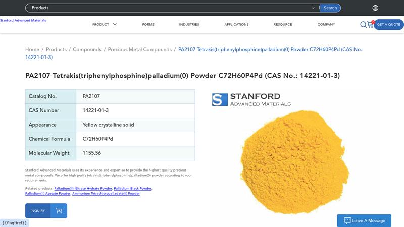 Tetrakis(triphenylphosphine)palladium(0) (CAS No.14221