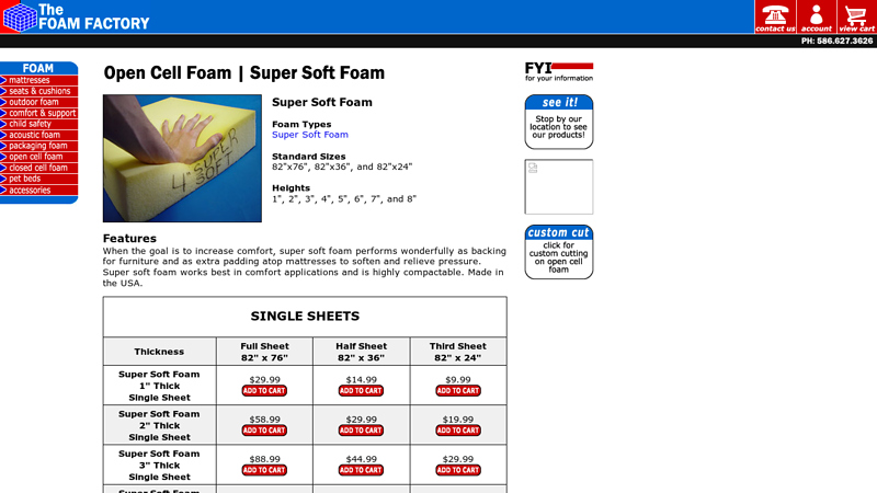 The Foam Factory, Open Cell Foam, Super Soft Foam
