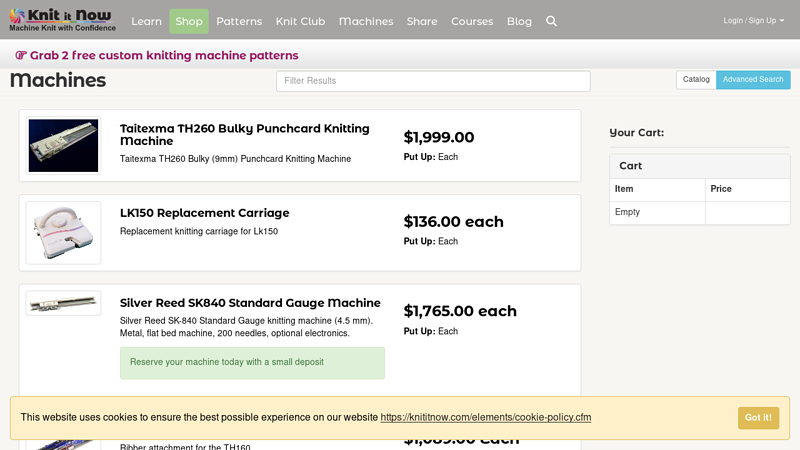 The full line of Taitexma and Silver Reed Knitting Machines
