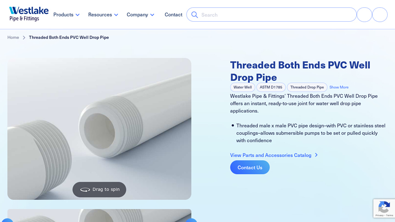 Threaded Both Ends PVC Well Drop Pipe