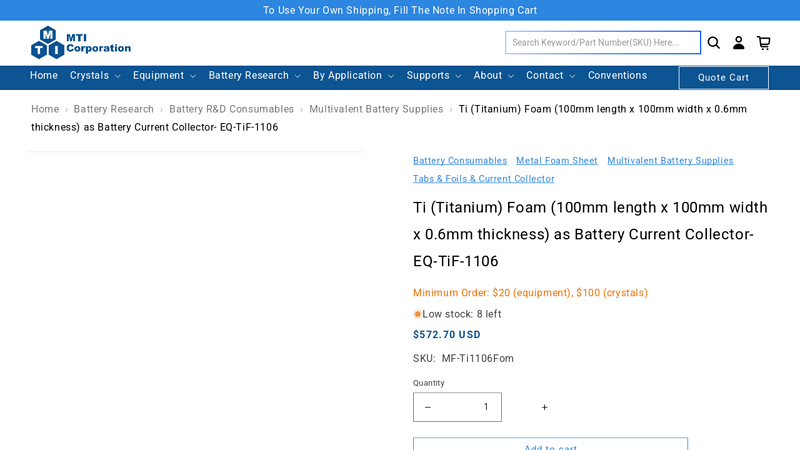 Ti (Titanium) Foam (100mm length x 100mm width x 0.6mm ...