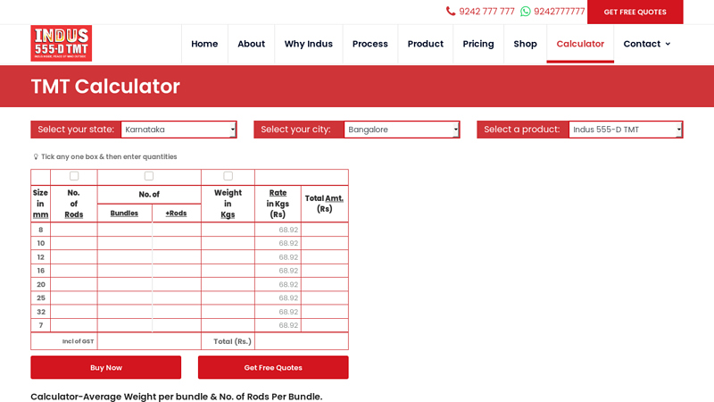 TMT Rods/Bundles to Kgs Calculator
