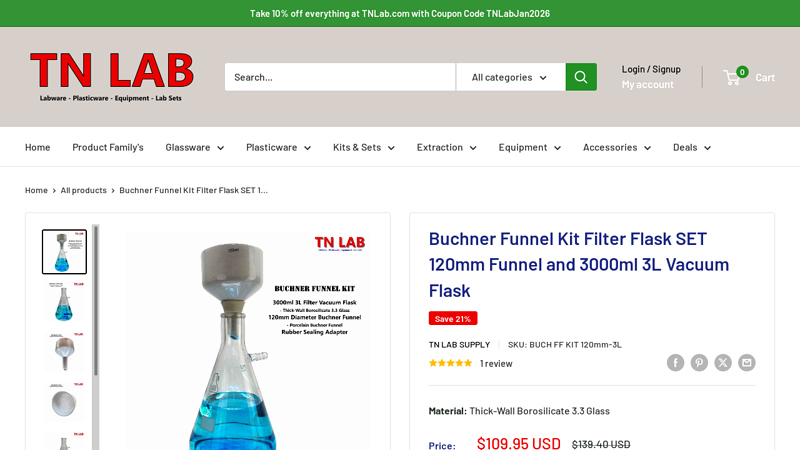 TN LAB Buchner Funnel Flask SET 120mm Funnel 3000ml Flask