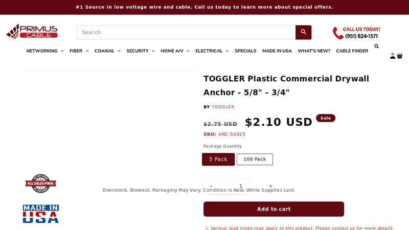 TOGGLER Plastic Commercial Drywall Anchor