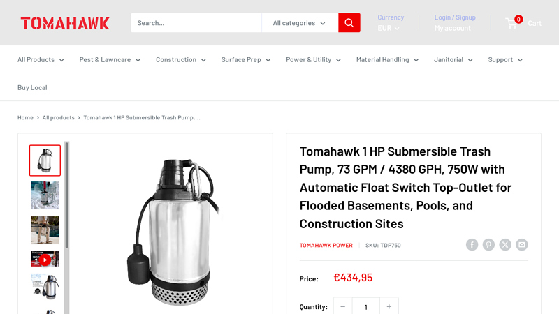 Tomahawk 1 HP Submersible Trash Pump, 73 GPM / 4380 GPH ...