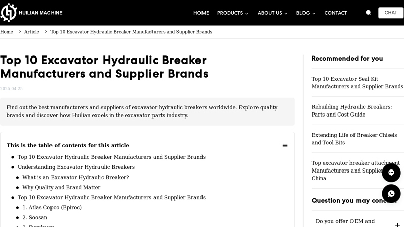 Top 10 Excavator Hydraulic Breaker Manufacturers & Suppliers