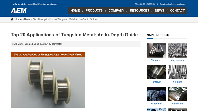 Top 20 Applications of Tungsten Metal: An In