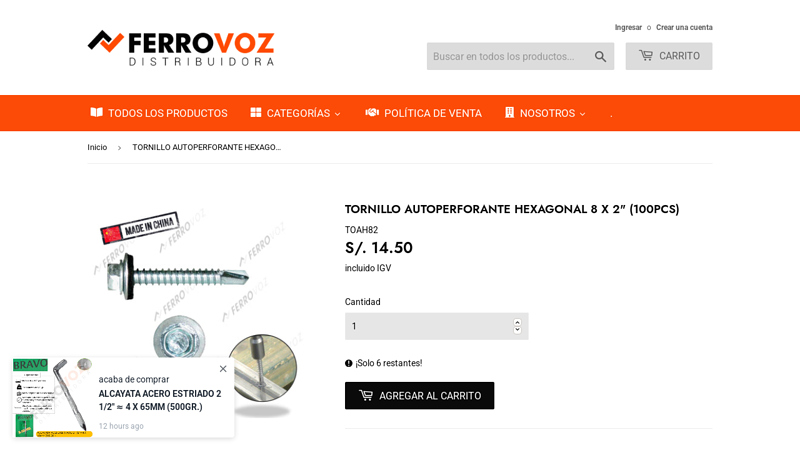 TORNILLO AUTOPERFORANTE HEXAGONAL 8 X 2