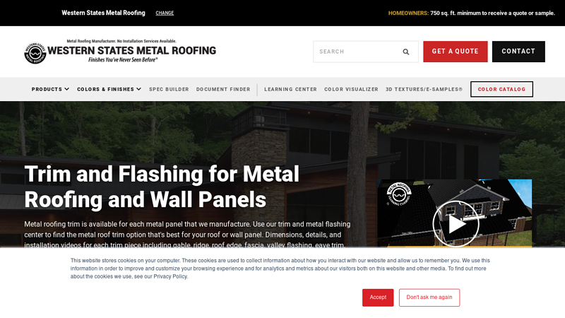 Trim and Flashing for Metal Roofing and Wall Panels