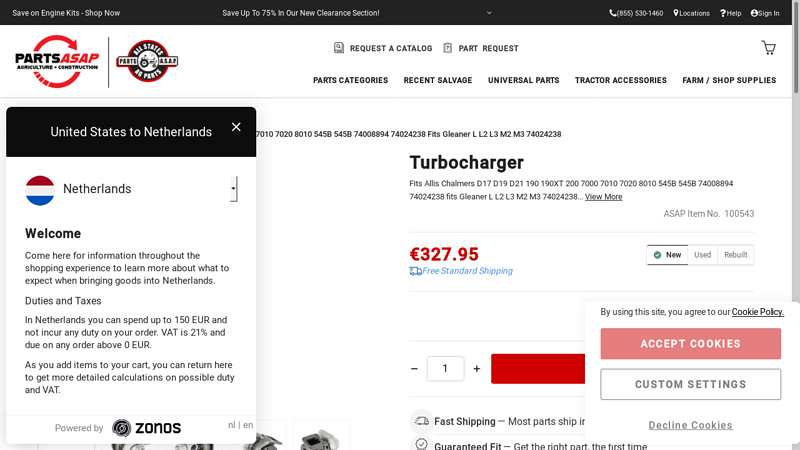 Turbocharger fits Allis Chalmers D17 D19 D21 190 190XT 200 7000 ...