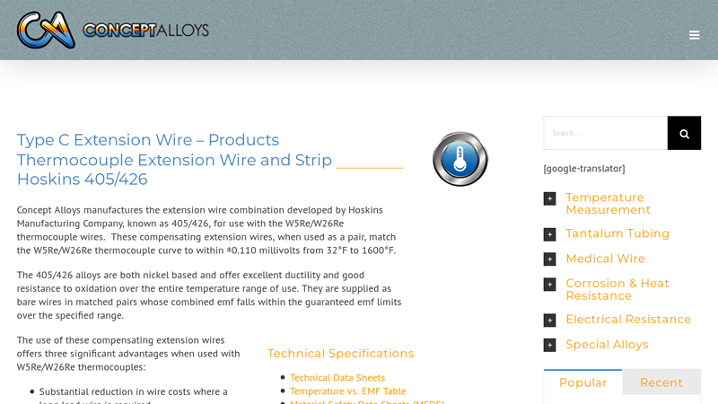 Type C Thermocouple Extension Wire