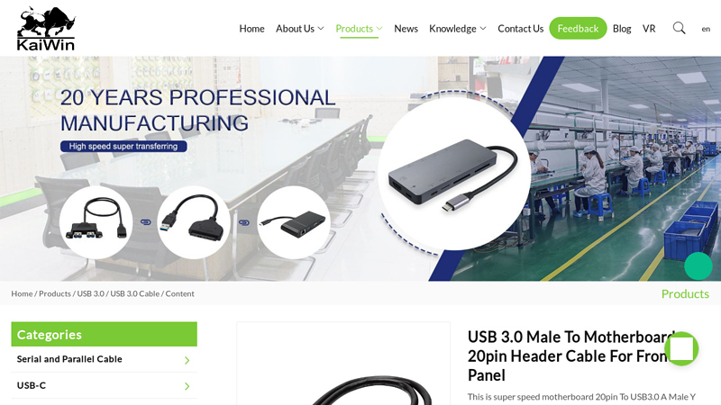 USB 3.0 Male To Motherboard 20pin Header Cable For Front Panel