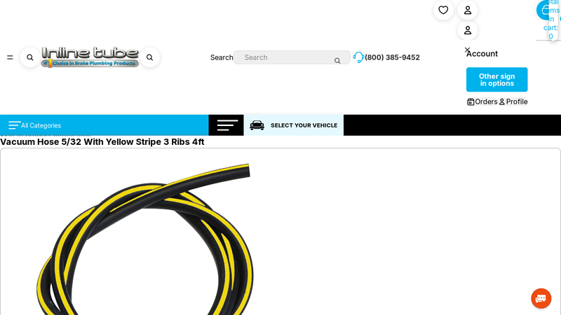 Vacuum Hose 5/32 With Yellow Stripe 3 Ribs 4ft