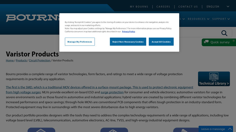 Varistor Products for Surge and ESD Protection