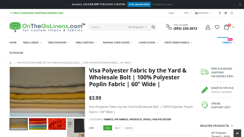 Visa Polyester Fabric by the Yard & Wholesale Bolt