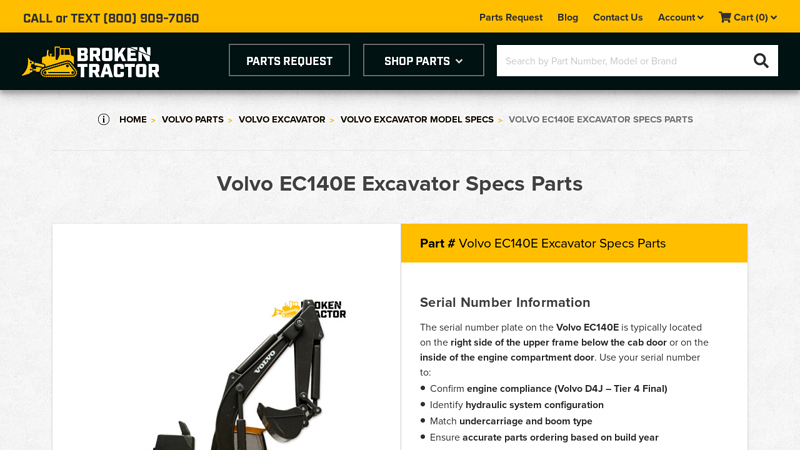 Volvo EC140E Excavator Specs Parts