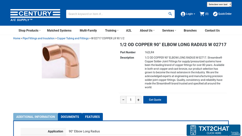 W 02717 COPPER LR 90 1/2