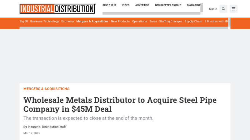 Wholesale Metals Buys Steel Pipe Firm for $45M