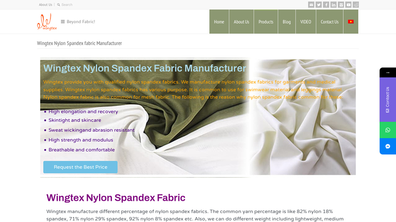 Wingtex Nylon Spandex fabric Manufacturer