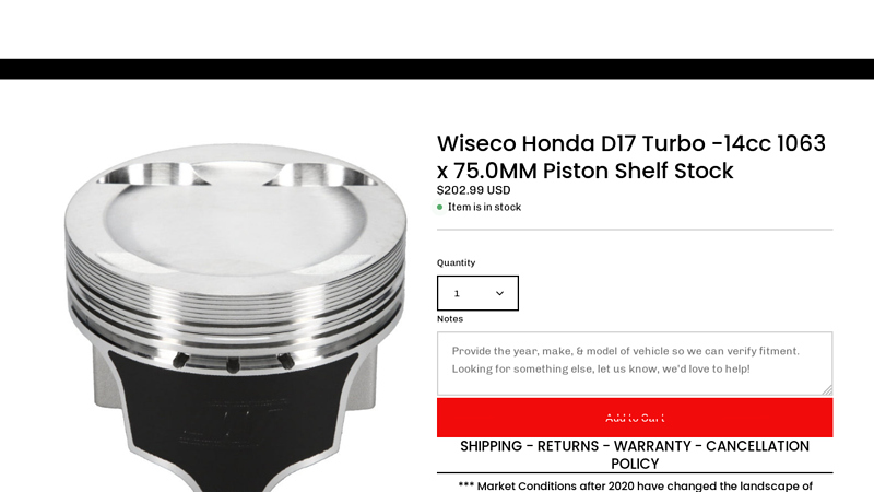 Wiseco Honda D17 Turbo