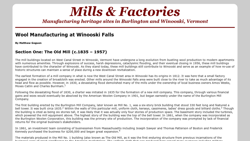Wool Manufacturing at Winooski Falls by Matthew Goguen