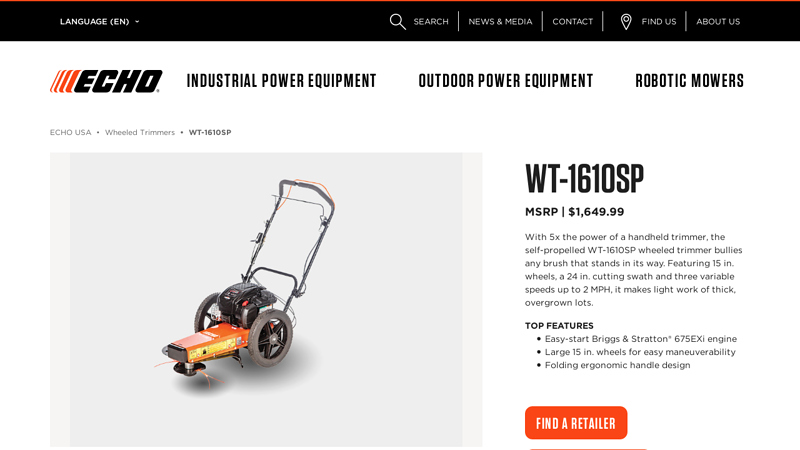 WT-1610SP 163 cc. Self-Propelled Walk Behind Trimmer