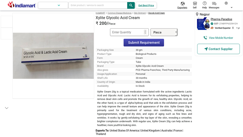 Xylite Glycolic Acid Cream at ₹ 200/piece